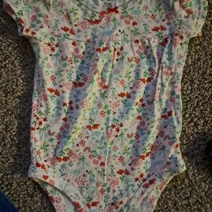 Carter's White Floral Print One-Piece Bodysuit with Pink & Green Accents